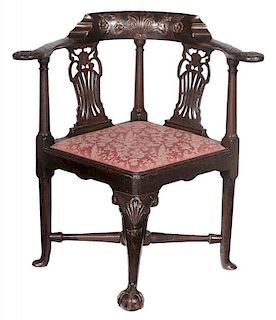 George II Carved Walnut Corner Chair