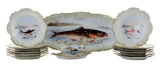 Fifteen-Piece Limoges Porcelain Fish