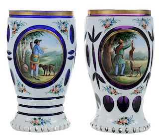 Pair Bohemian Hand-Painted and Gilt