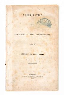 * GARRISON, W.L. Constitution of the New-England Anti-Slavery Society: with an Address to the Public. Boston, 1832.