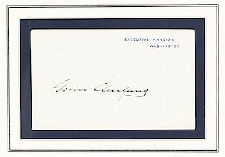 CLEVELAND, GROVER. Autographed note signed, on Executive mansion card, Washington, n.d. Framed and matted.