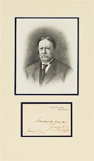 TAFT, WILLIAM HOWARD. Autographed note inscribed and signed as President, on White House card, 1913. Framed and matted with port