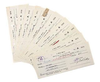 GETTY, J. PAUL. A group of 10 personal checks each signed (J. Paul Getty), Jan. 1942-Nov. 1943.