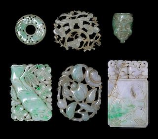Collection of Six Carved Jadeite and