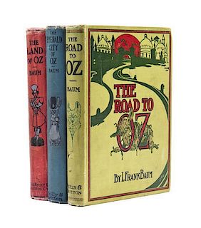 * BAUM, L. FRANK. 3 books, first editions, later states. Chicago, (1904-1910). The Land of Oz, The Road to Oz, The Emerald City