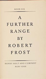 FROST, ROBERT. A Further Range. New York, (1936). First edition. Signed and inscribed to Clinton and Beatrice Balmer.