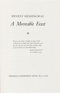 * HEMINGWAY, ERNEST. A Moveable Feast. New York, (1964). First edition, first printing. With inscription from the Hemingway Hous
