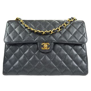 CHANEL Classic Flap Jumbo Double Chain Shoulder Bag Black Caviar 5844064