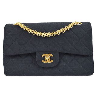 CHANEL Classic Double Flap Small Chain Shoulder Bag 1877267 Black Cotton