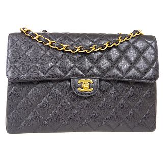CHANEL Classic Flap Jumbo Double Chain Shoulder Bag 7149347 Black Caviar