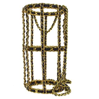 CHANEL Chain Bottle Holder Shoulder Bag Gold Black 94A