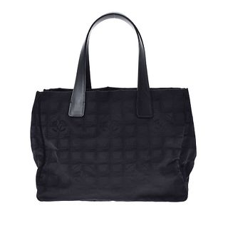 CHANEL Newline Tote MM Black Women's Nylon Leather Handbag