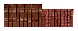 (BINDINGS) A group of 20 leather-bound books in two sets, comprising Works, by Octave Mirbeau, 1935, 10 vols.; Oeuvres, by Plato