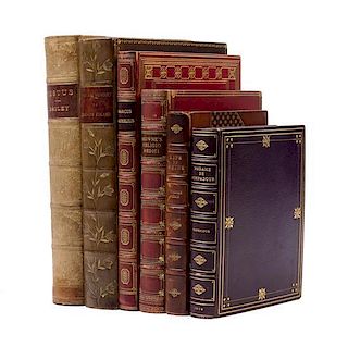 (BINDINGS) A group of six leather-bound books, including Madame De Pompadour, by Capefigue; Life of Heinrich Heine, by Sharp, et