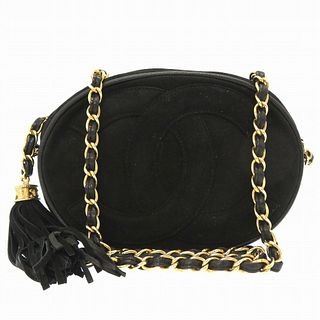 Chanel Suede Black Coco Mark Gold Chain Shoulder Bag 0073 CHANEL