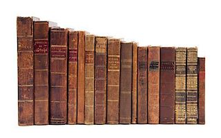 (BINDINGS) A group of 16 leather-bound books.