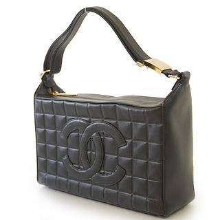  Chanel Chocolate Bar Shoulder Bag Women's Leather Shoulder Bag Black