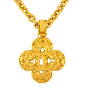 Chanel CHANEL Coco Mark Clover Necklace Metal Gold 96A