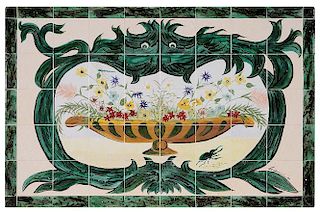 Hand-Painted Tile Picture of a Basket