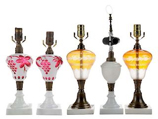 Five Glass Oil Lamps, Electrified