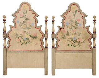 Pair Baroque Style Painted Headboards