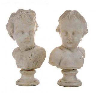 Two Carved Marble Busts of Young Boy
