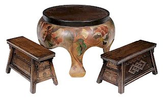 Paint-Decorated Low Table, with Pair