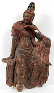 CHINESE LACQUER FIGURE OF SEATED QUAN YIN