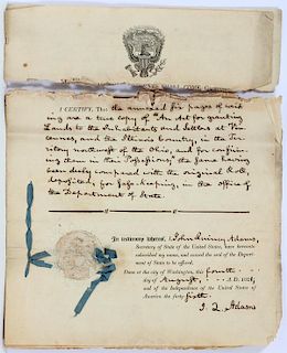 STATE JOHN QUINCY ADAMS SIGNED LAND GRANT DOCUMENT