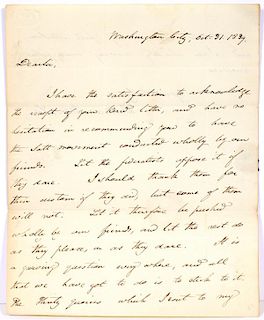 THOMAS H. BENTON HAND WRITTEN AND SIGNED LETTER