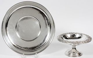 S. KIRK STERLING COMPOTE REPOUSSE & STERLING TRAY
