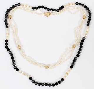 SEED PEARL & 14KT GOLD NECKLACES 2 PCS.