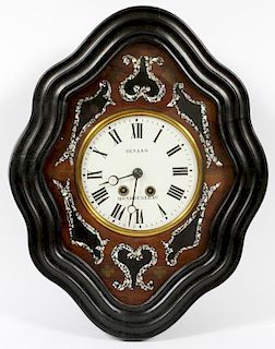 FRENCH EBONY AND MOTHER OF PEARL WALL CLOCK
