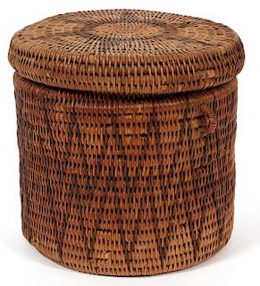 NATIVE AMERICAN WOVEN COVERED BASKET