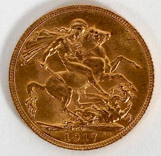 KING GEORGE V 1917 BRITISH GOLD SOVEREIGN COIN