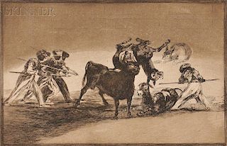 Francisco José de Goya y Lucientes (Spanish, 1746-1828)      The Moors Use Donkeys as a Barrier Against the Bull