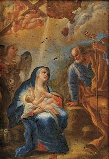 Hendrik van Balen the Elder (Belgian, 1575-1632)      Madonna and Child with Joseph