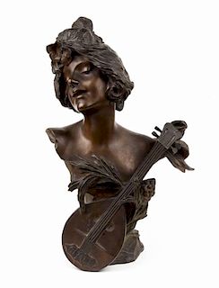 After Julien Causse. "Cigale," bronze bust