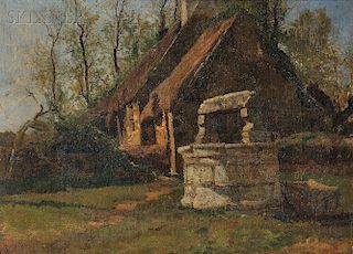 Attributed to Francis Coates Jones (American, 1857-1932)      Wishing Well Before a Thatched Cottage