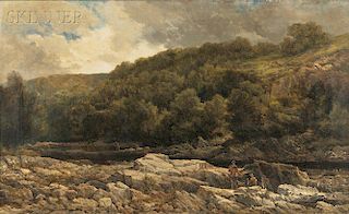 George Law Beetholme (British, active 1848-1886)      Fly Fishing in a Rocky Stream
