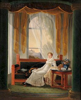 French School, Early 19th Century      Neoclassical Interior with a Seated Young Woman