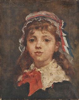 Attributed to Alessandro Altamura (Italian, 1855-1918)      Head of a French Girl in a Beribboned Cap