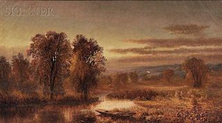 Attributed to Josephine Walters (American, 1837-1883)      Autumn River with Punt in the Reeds