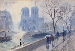 John Whorf (American, 1903-1959)      Par temps gris Notre Dame de Paris