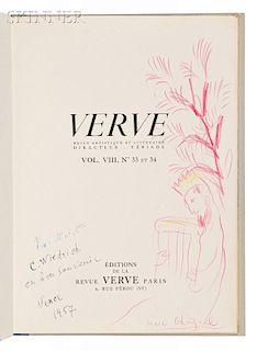 Marc Chagall (Russian/French, 1887-1985)      David with his Lyre/Drawing on the Title Page to the Verve