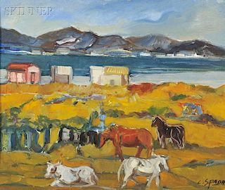 Costantino Spada (Italian, 1922-1975)      Coastal Landscape with Horses at Pasture
