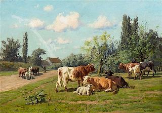 William Baptiste Baird, (American, 1847-1899), Country Landscape with Cattle and Sheep