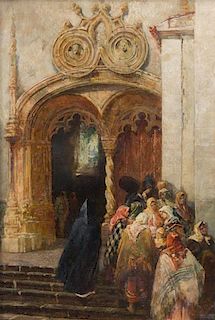 * Hy (Henry) Sandham, (Canadian, 1842-1910), Peasants on Cathedral Steps, 1906