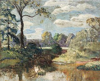 Walter Emerson Baum, (American, 1884-1956), Landscape with Pond