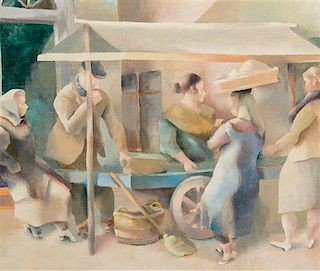 John Barber, (American, 1898-1965), Women at the Market Wagon, 1930-31